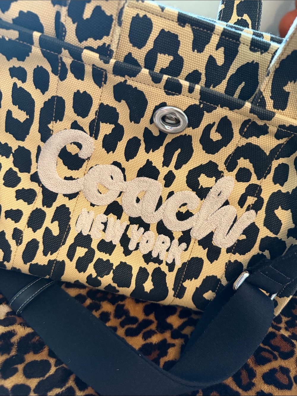 Coach Leopard Print Canvas Tote Bag - Black & Tan
